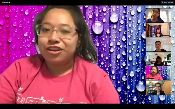 Student speaking with water droplet background