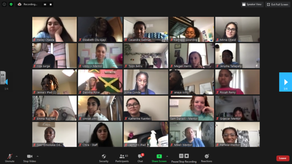 Grid of students on a Zoom Conference call