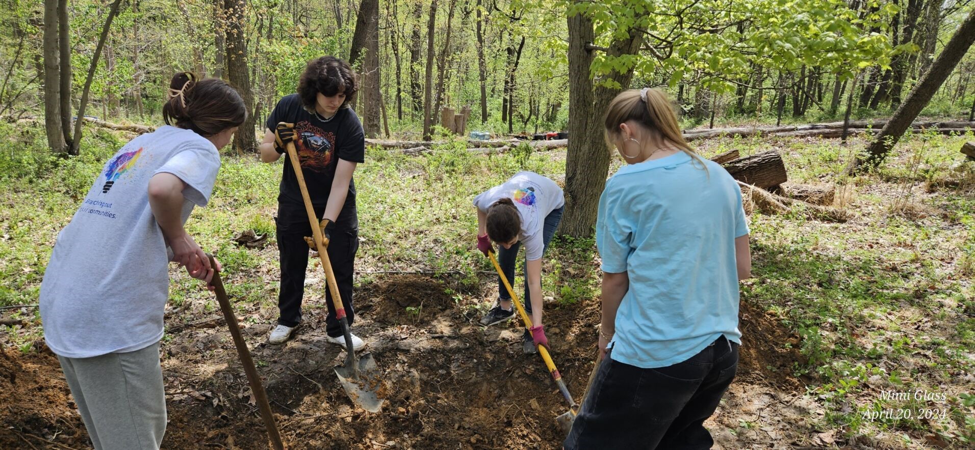 Students digging in the woods